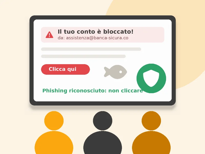 Illustrazione del corso: una mail di phishing riconosciuta e segnalata davanti ai partecipanti