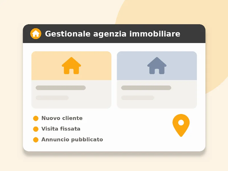 Illustrazione di un gestionale per agenzie immobiliari con annunci e clienti